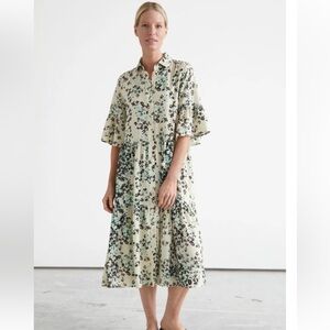 & Other Stories Fluid Tiered Midi Shirt Dress Floral Print Size 8